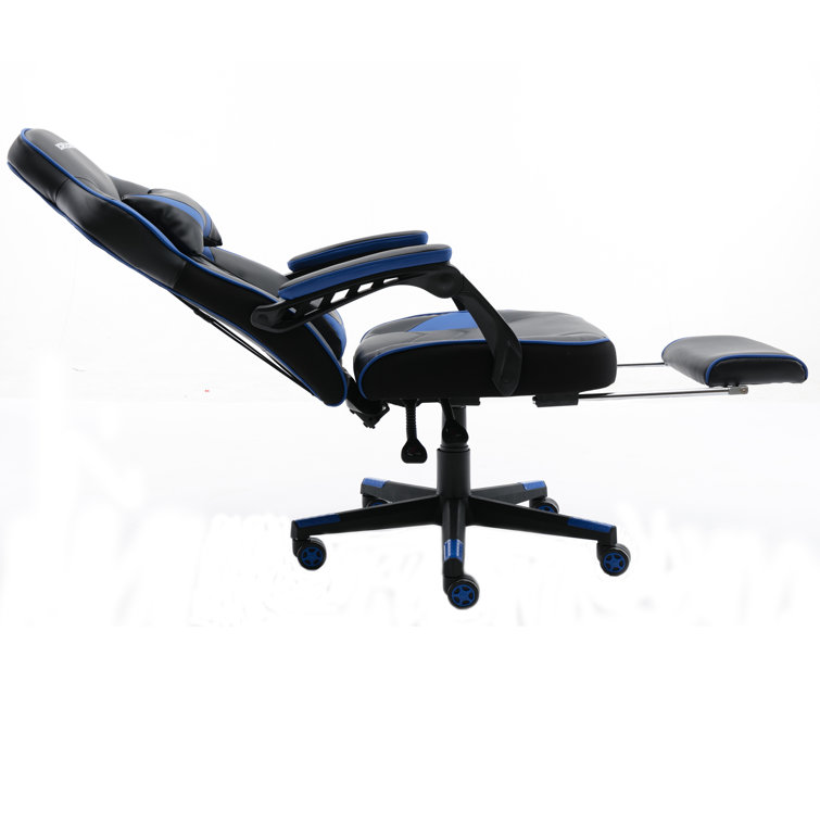 Wayfair Adjustable Reclining Ergonomic Swiveling PC Racing Game Chair with Footrest in Blue